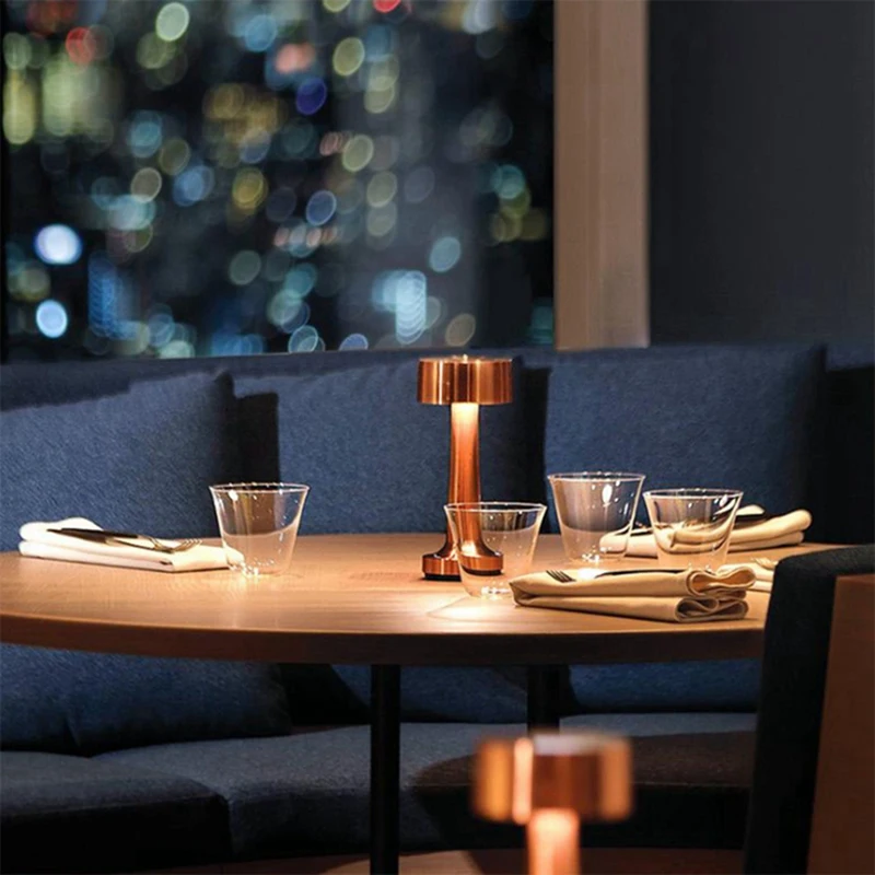 

2x Bar Table Lamps Portable LED Night Lights Chargeable Bedroom Bedside Lamp Restaurant Light Golden/Rose Gold EU Plug