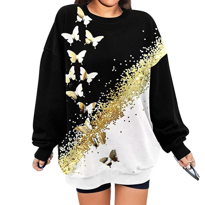 

Свитшот женский оверсайз с длинным рукавом и круглым вырезом