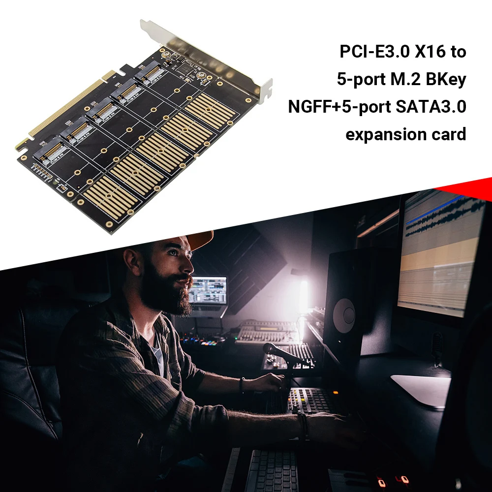

PCIe3.0 X16 to 5 Ports M.2 Key B NGFF 6Gbps Expansion Card NGFF SSD Adapter Card For Laptop PC