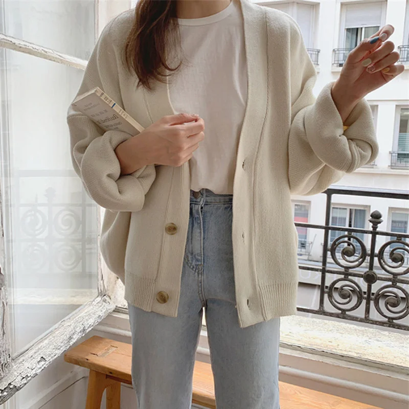 

JCHB Colorfaith новые зимние весенние женские свитера с V-образным вырезом кардиган на пуговицах модные корейские женские трикотажные изделия ове...