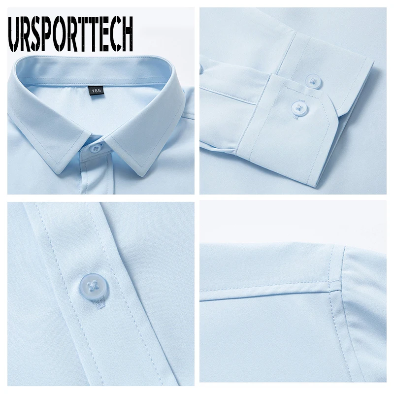 URSPORTTECH Large Size 8XL 9XL Men's Casual Shirt Long Sleeve Mens Business Shirt Spring Loose Blouse Man Multi Color Solid Tops