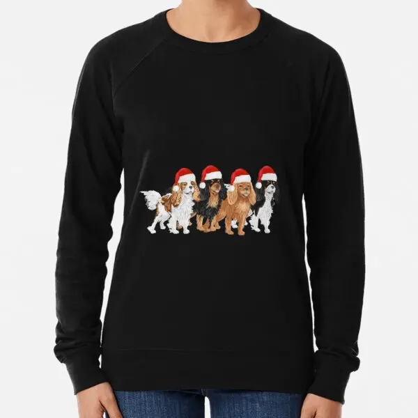 

Christmas Cavaliers Print Black Lightweight Sweatshirt Men Ladies Hoodies Fashion Pullovers Autumn Long Sleeved O Neck Women
