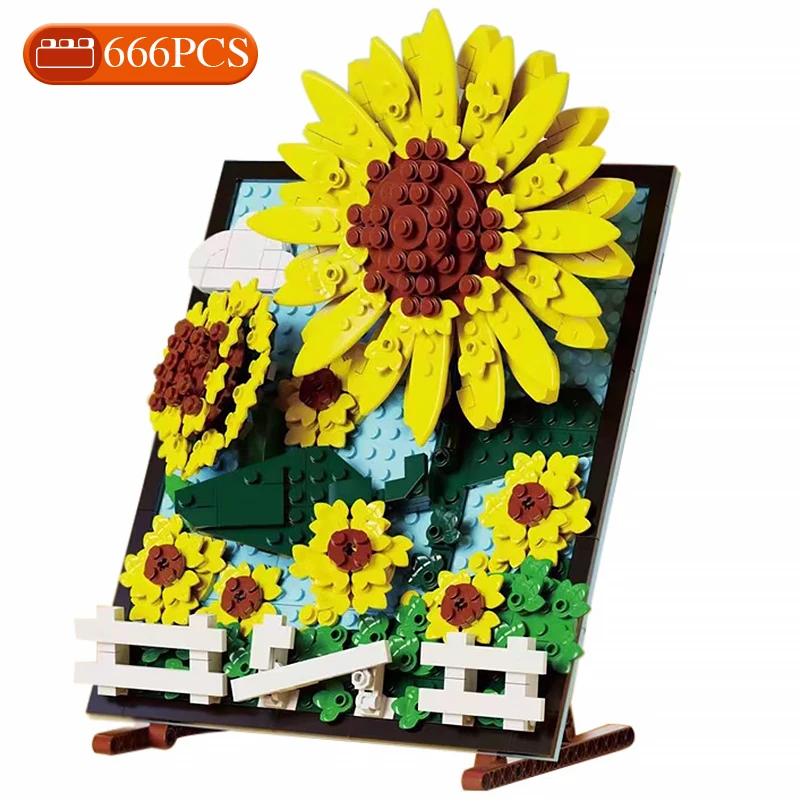 

Technical Ideas Sunflower Model Building Blocks Diy Flower Drawing Board Bricks Assembly MOC Toys Holiday Gift for Girls