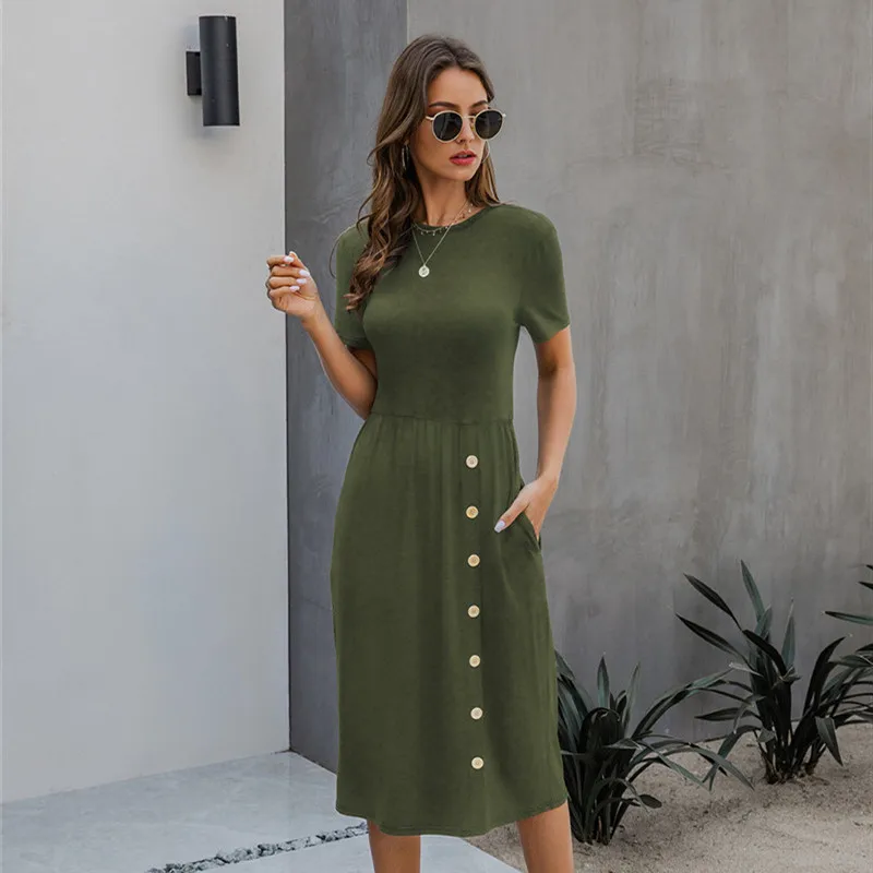 

Casual Fashion Women Slim Knitted Dress 2020 Summer New Arrival O-neck Maxi Dress for Ladies