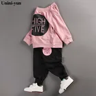 2018 новые осенние детские комплекты одежды для маленьких мальчиков и девочек, спортивный костюм из 2 предметов, хлопковый спортивный костюм, футболка с рисунком + штаны, комплекты детской одежды