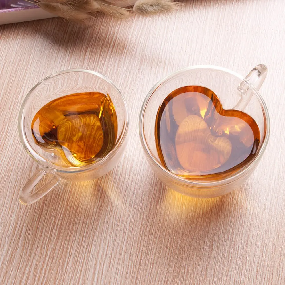 

Стеклянная кружка в форме сердца, 180 мл/240 мл, парные чашки, стеклянная термостойкая кружка с двойными стенками для чая, пива, молока, кофе, чаш...