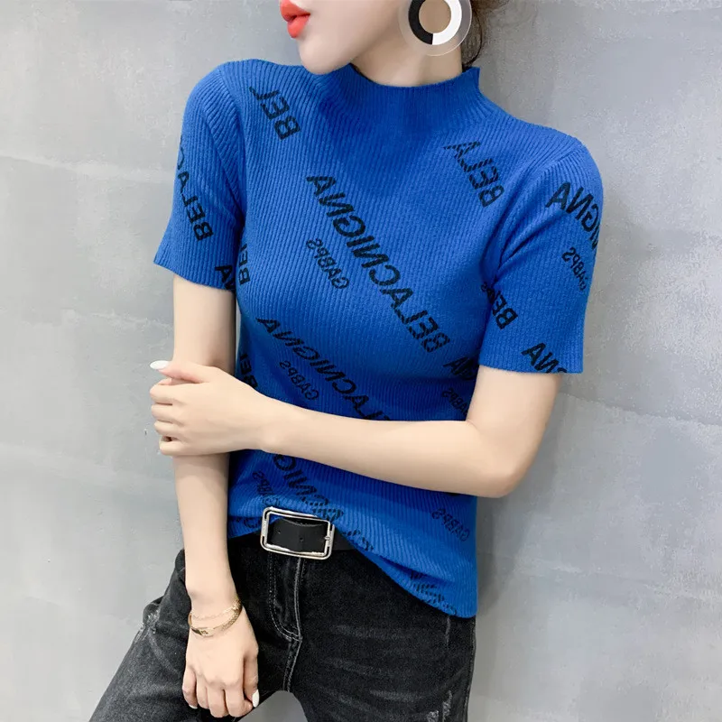 Свитер женский трикотажный с коротким рукавом и надписью #3830 | Женская одежда