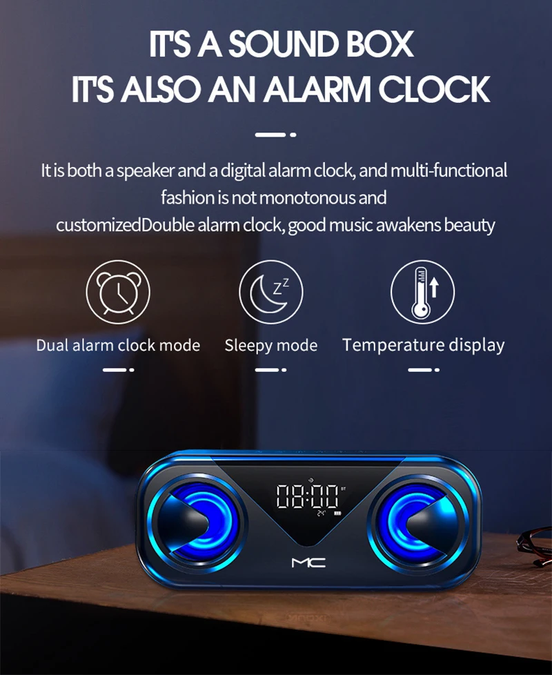 Портативный Bluetooth-динамик FM-радио двойной будильник температурный дисплей