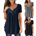 Женская блузка на пуговицах с открытым воротником, летняя блузка с коротким рукавом, популярная в Европе блузка, юбка, плиссированная туника, блузки для женщин, мода 2021