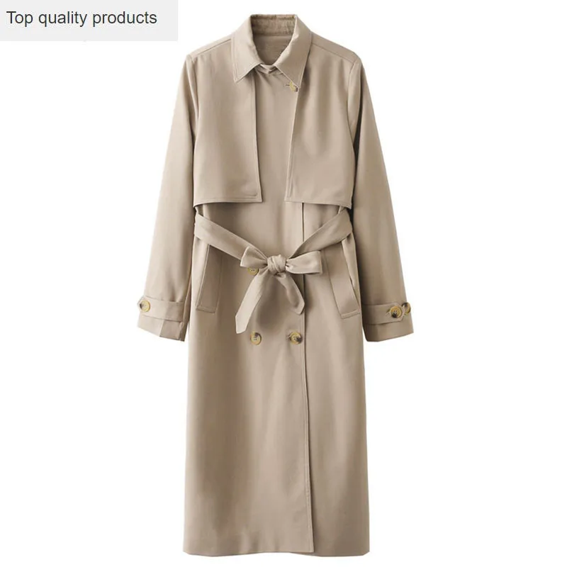 Двубортная ветровка с поясом и длинными рукавами 2020 Новая мода осенний Женский