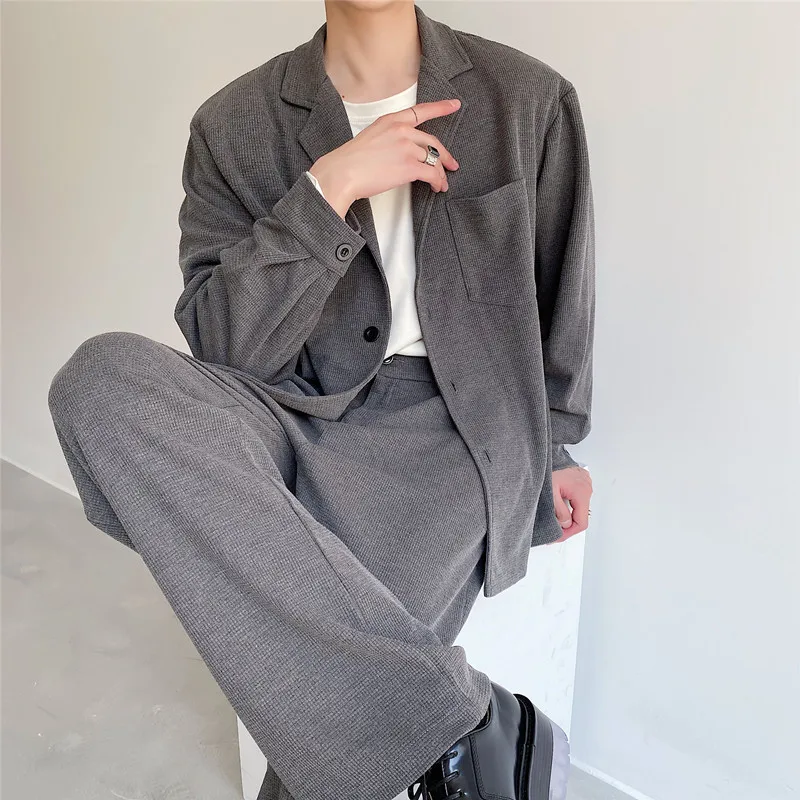 Men's Loose Casual 2PCS Suits Sets Shirt Jacket Pant Korean Japanese Streetwear Chic Fashion Vintage Casual Shirt Coat Pant Men