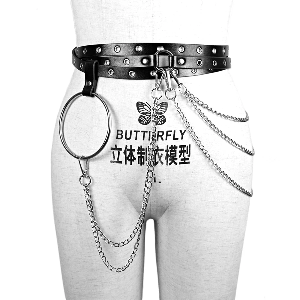 

UYEE Unisex Pu Leather Harness Belts Big O Ring Metal Waist Belt Women Leisure Jeans Chain Buckle Ladies Strap Garter LP-015