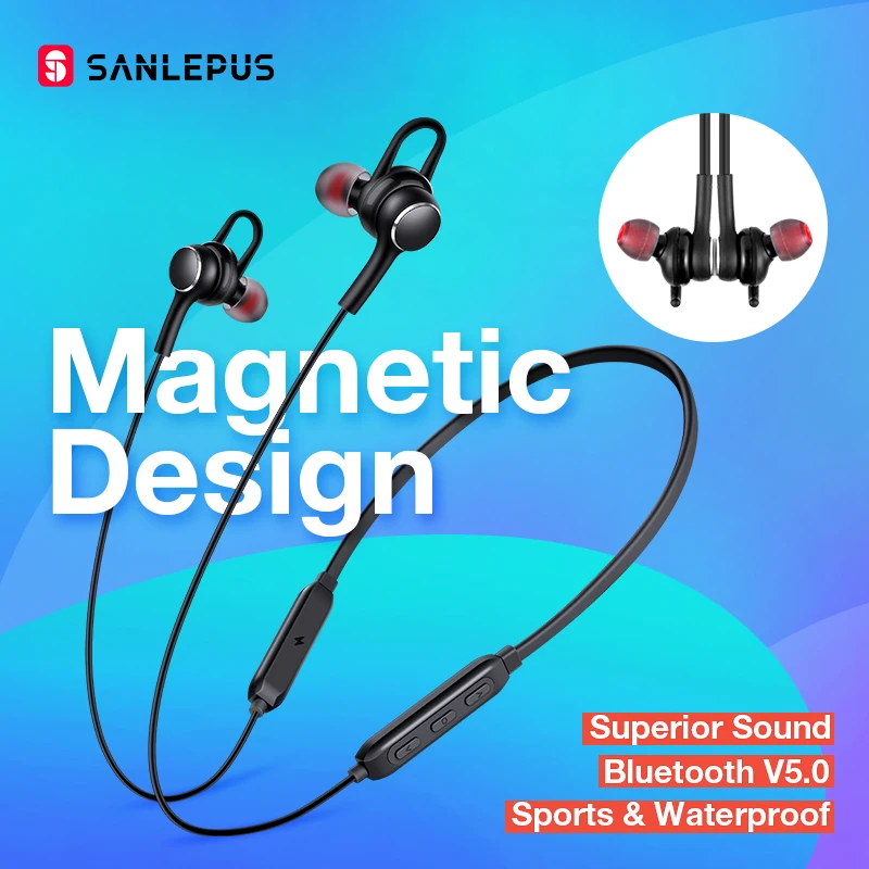 SANLEPUS наушники беспроводные наушники Bluetooth наушники спортивные Hifi гарнитура шейные наушники с микрофоном для Xiaomi Android