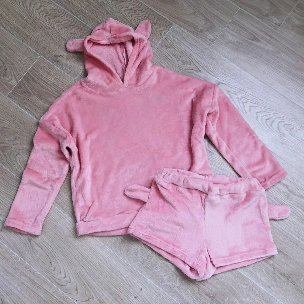 Женский бархатный костюм комплект из двух предметов с милым рисунком медведя