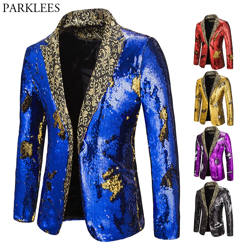 Роскошный Королевский синий мужской блейзер с блестящими блестками костюм