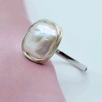 creative girl ring natural white baroque pearl silver thread handmade adjustable size pearl silver ring