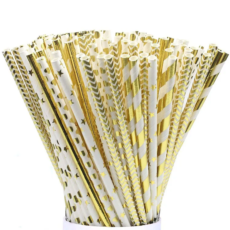 Mixed Colors Gold 25 шт. розовые бумажные соломинки для свадебного украшения годовщина бумажная соломенная бумага Питьевая одежда для дня рождения - Цвет: Mixed Colors Gold
