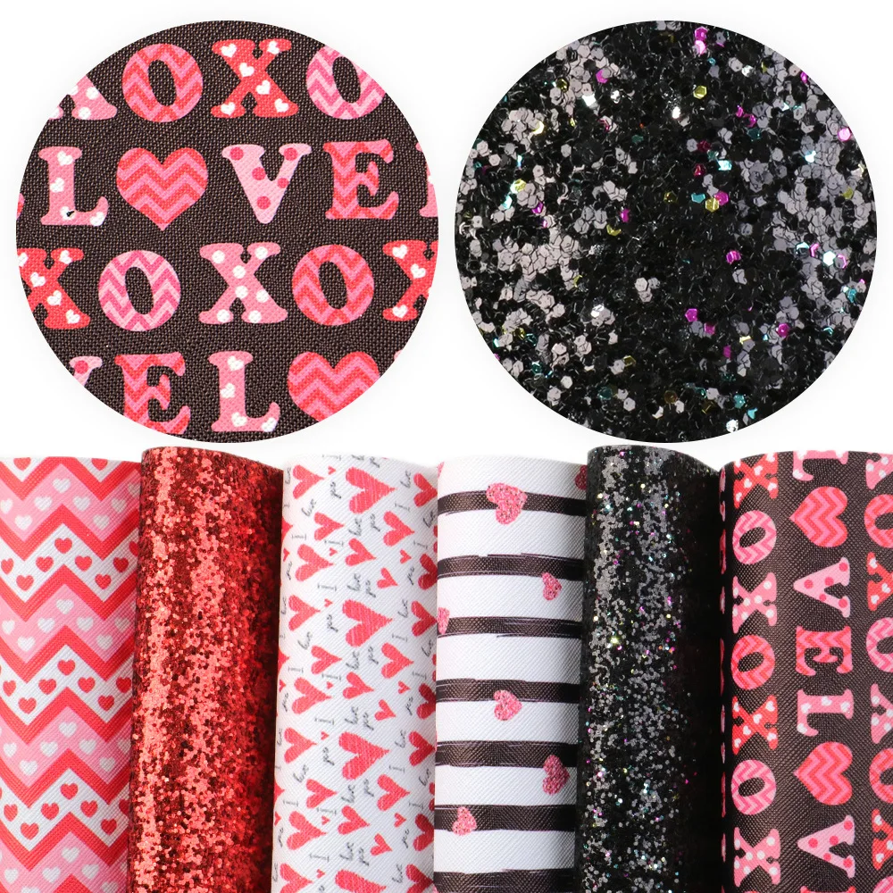 

Valentine's Day Leather(6 Pieces/set) Faux Glitter Leather Sheets Fabric Shiny Sequin DIY Hairbow Fabric Synthetic Leather