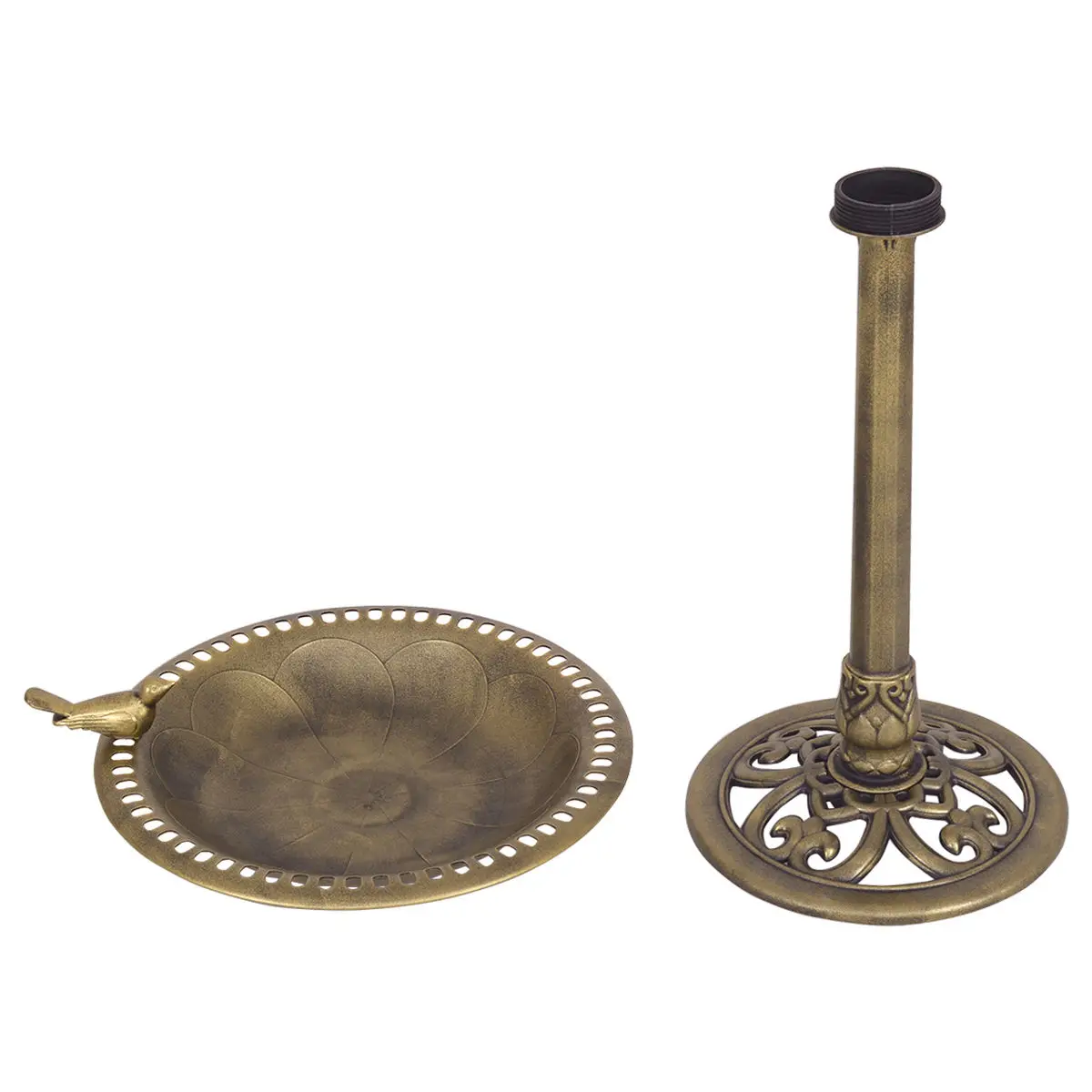 Costway-Pedestal independiente de oro antiguo, alimentador de ba&ntilde;o para aves, decoraci&oacute;n de jard&iacute;n al aire libre, PS6503-4