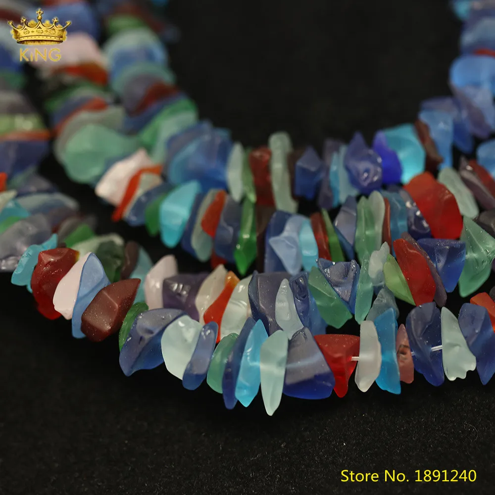 15.5Inch/Strand Natural Rainbow Color Matted Glass Nugget Chip Loose Beads Pendant Jewelry Drilled Charms For Necklace DIY | Украшения и