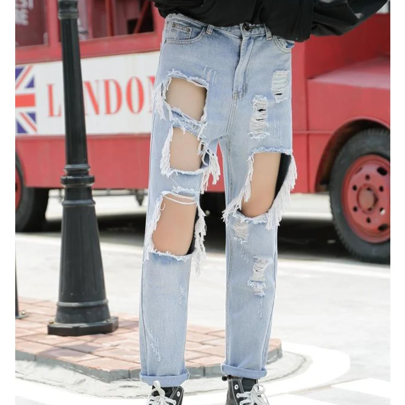 Весенний и осенний Новый светильник джинсовые штаны с большими дырками Мужские в