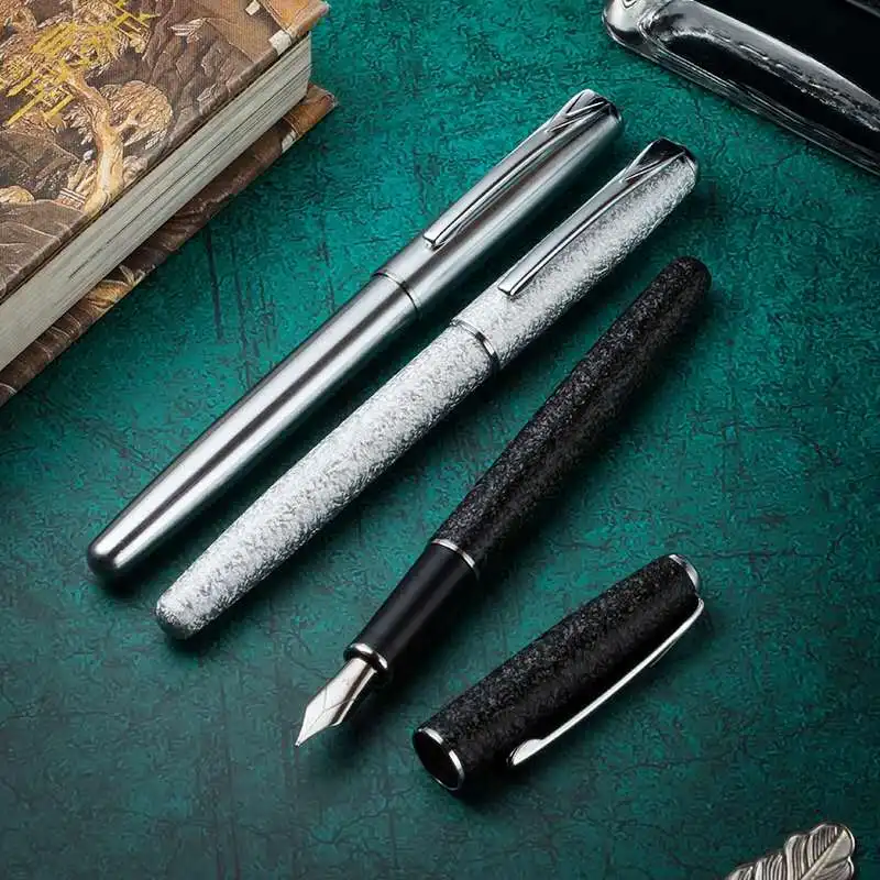 

SM Metal Fountain Pen Ink Pen M Nib Converter Filler Silver Clip Stationery Office school supplies Writing Pens Gift