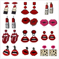 red lip lipstick dangle earrings for women retro kiss lip mouth resin acrylic earrings teen girls 70s 80s 90s neon jewelry gift