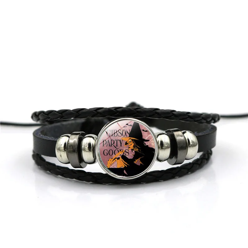 Многослойный кожаный браслет черного цвета ювелирное изделие на Хэллоуин модный