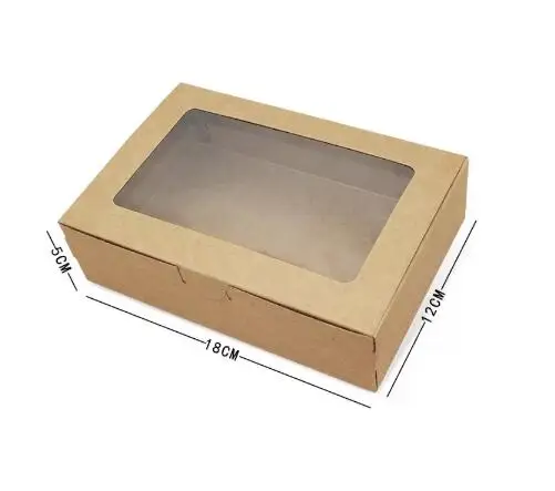 20 шт. 18x12x5 см коричневая коробка из крафтовой бумаги с окошком подарочная для