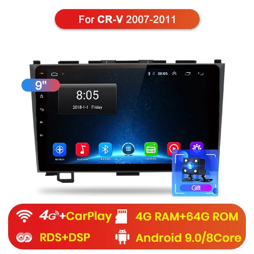 4-64GB Junsun V1 pro 4G+ 64G CarPlay Android 9,0 DSP для Honda CRV 2006-2011 Автомобильный Радио Мультимедийный видео плеер gps RDS 2 din dvd - Цвет: 4-64GB