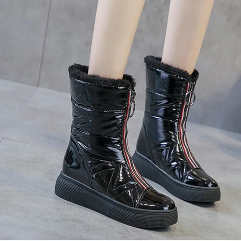 

Boots Women Winter Fashion Women Shoes Thick Bottom Mid Short Boots Front Zipper Bottom Fleece-Lined Warm Cotton Bootie