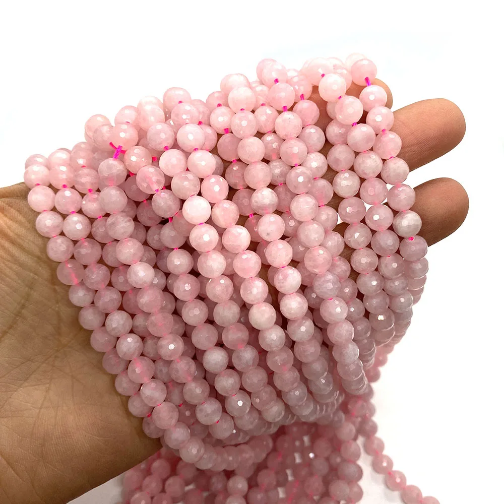 

Natural Stone Faceted Round Beads 6mm Horse Powder Semi-precious Stones Beads for DIY Ladies Fashion Bracelet Earrings Necklace