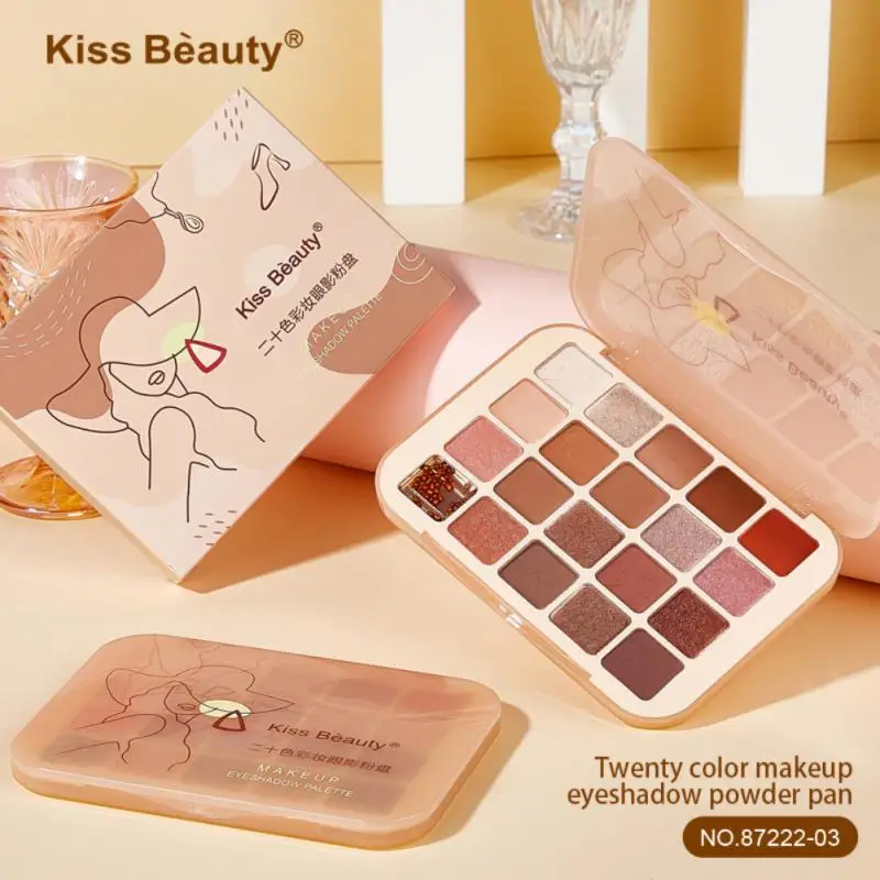 

Палетка теней для век, 20 цветов, искусственные блестящие тени для век, тонкая пудра для макияжа глаз, ежедневный макияж, молочный чай, природ...