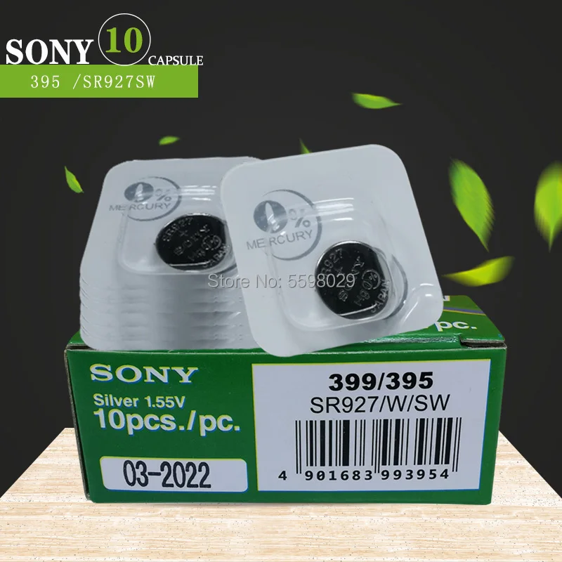 

10pcs Original Sony 1.5V 395 SR927SW 399 SR927W LR927 LR927W SP395 SR927 610 AG7 Single grain packing Watch Battery