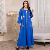 new muslim egyptian eid mubarak blue dress dress embroidered abaya islamic womens embroidered robe ethnic arabic prayer clothes