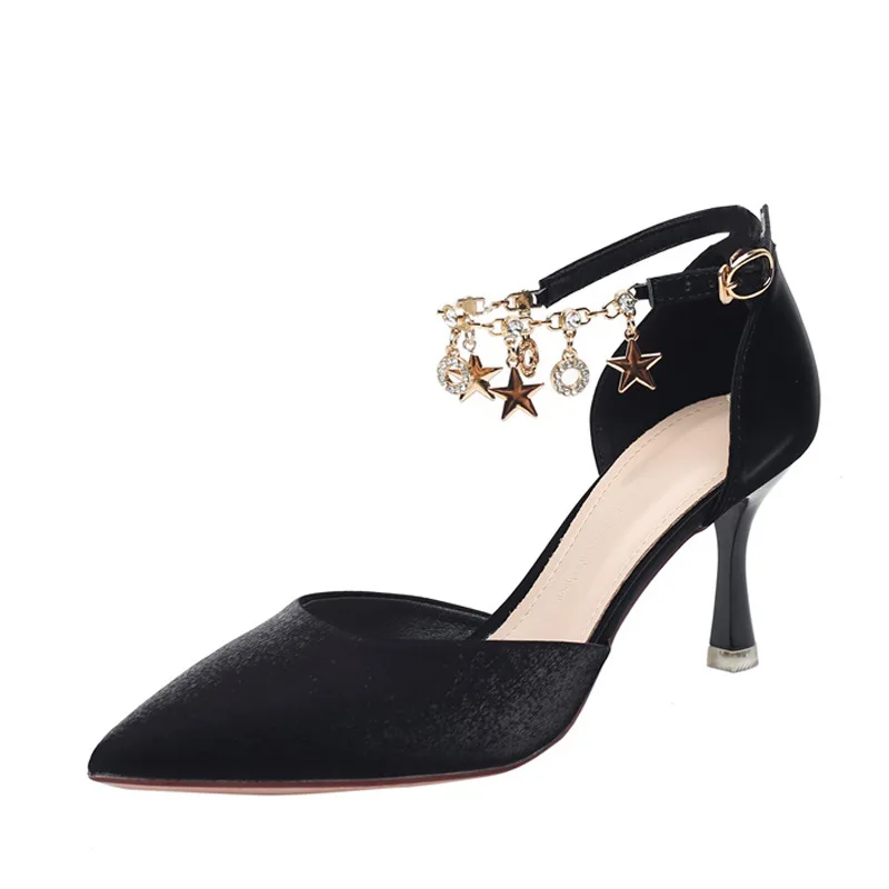 

Spring and Summer 2021 New Rhinestone Pointed Toe Fashion High Heels Sandals Women's Shallow Mouth All-Matching Elegant Noble