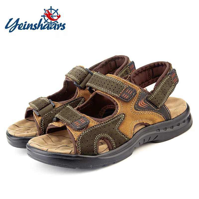 

YEINSHAARS Mens Sandals Genuine Leather Sandals Summer New Beach Men Casual Shoes Outdoor Sandals Mens Shoes Designer