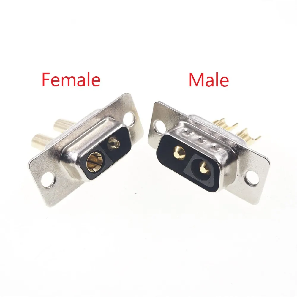 2 Sets D-Sub Connector Receptacle & Plug 30 AMP Large Current 2 Position 2 Pin Combo 2V2 Gold Flash Panel Mount Wire Solder Cup