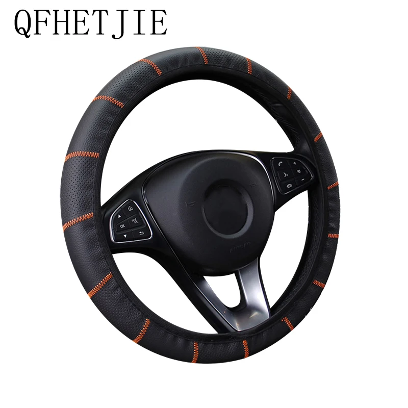 

38CM Medium Car Steering Wheel Cover Cowhide Thin Section Without Inner Ring Elastic Band Grip Car Handle Cover Car Accessories