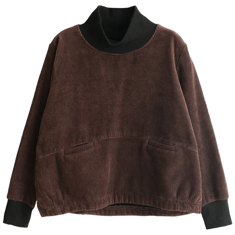 

Max LuLu 2020 New Chinese Designer Winter Women Casual Sweatshirts Ladies Loose Warm Corduroy Hoodies Vintage Turtleneck Clothes