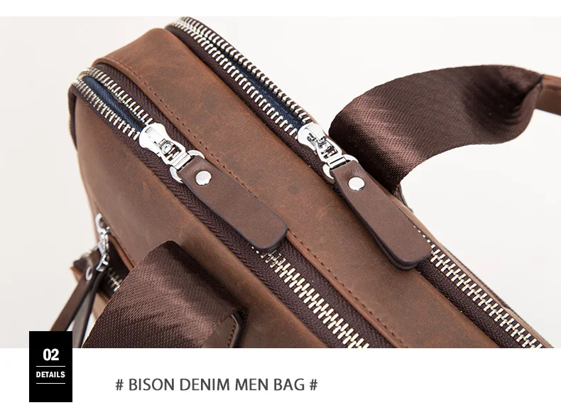 Бренд BISON DENIM, мужской портфель, сумка-портфель, Сумки из натуральной кожи, 14 дюймов, сумка для ноутбука, бизнес сумки через плечо, N2333-3