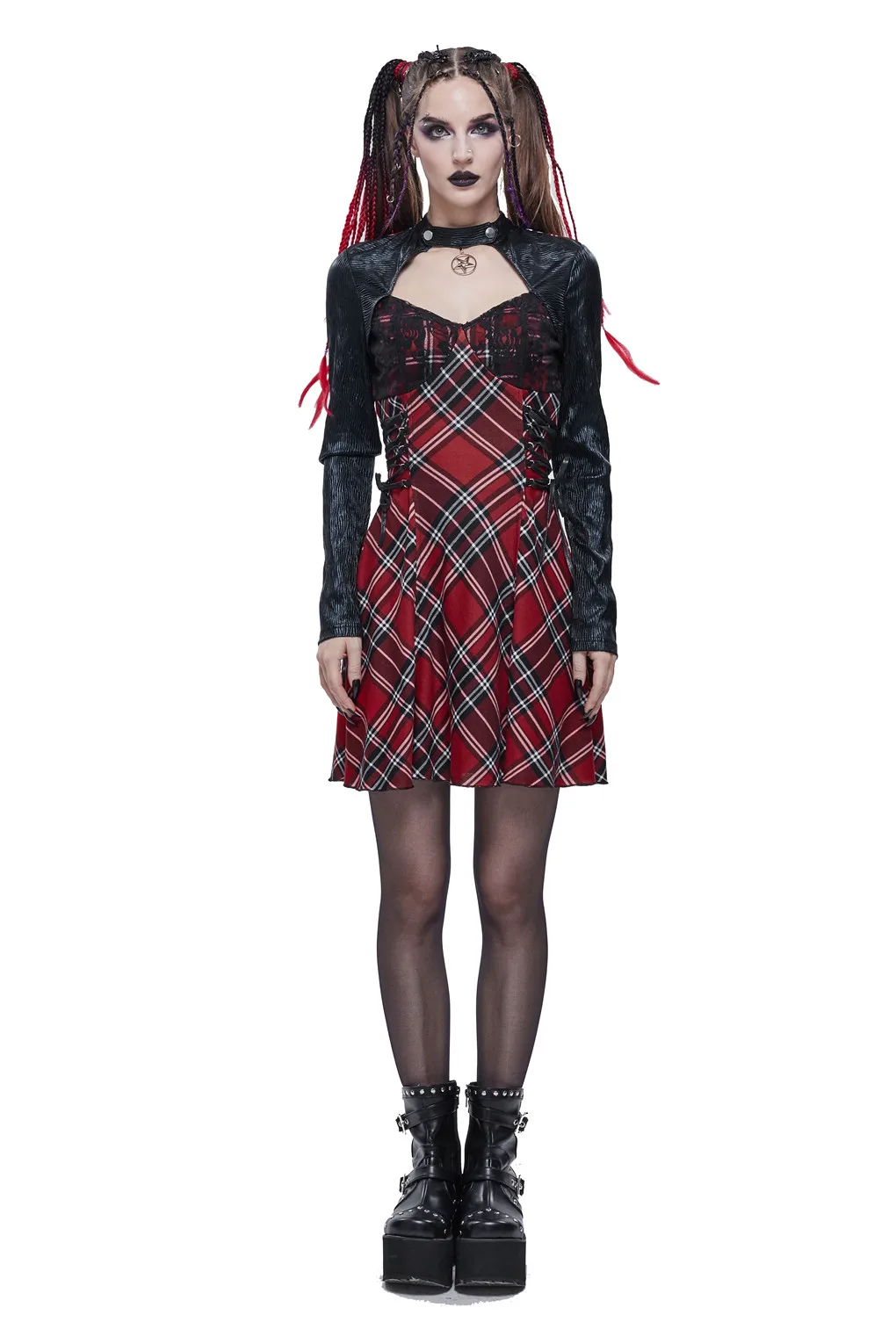 Halloween Gothic Dress Skirt V-Neck Dress Black Red Cool Sweet Dress