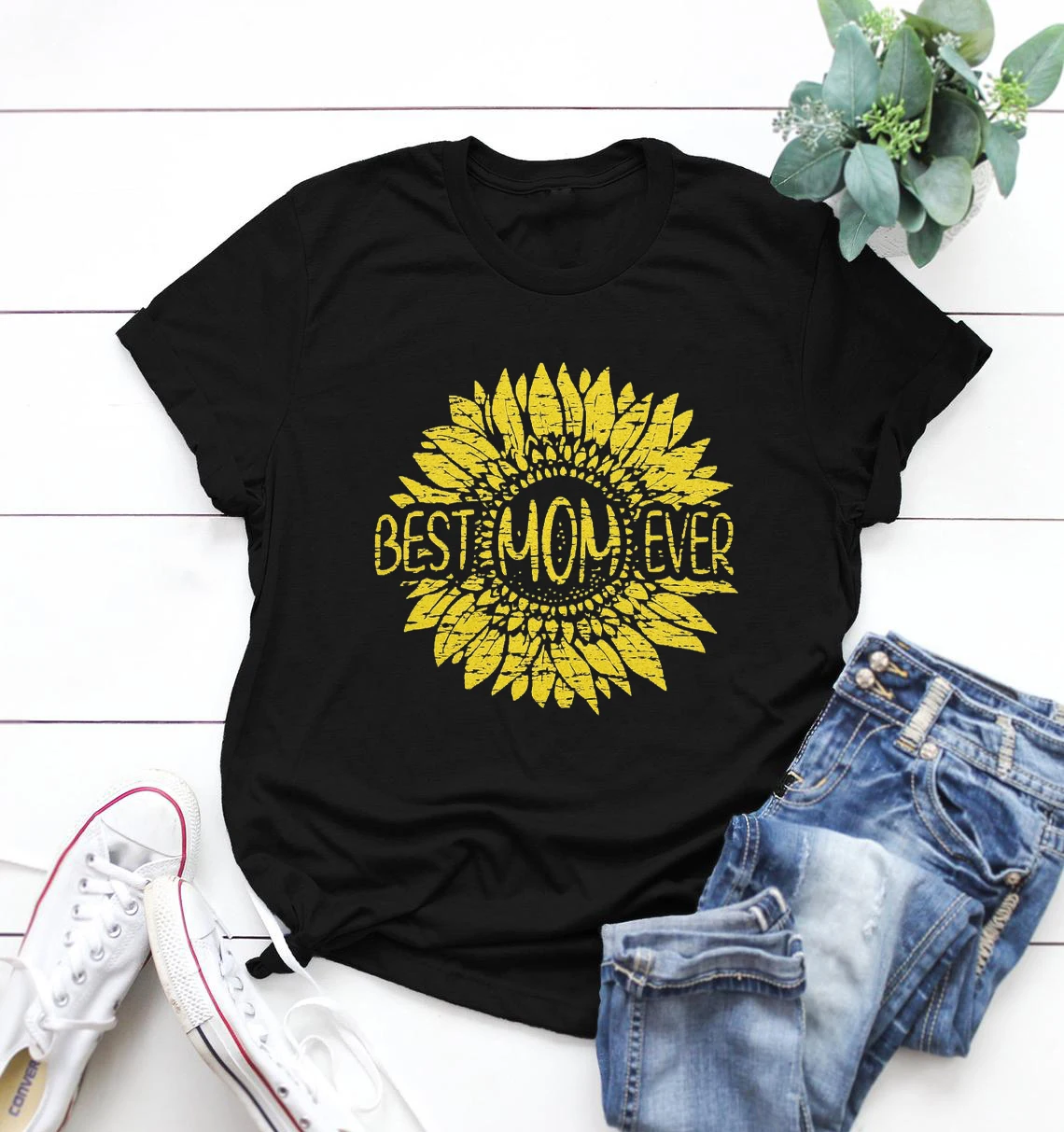 

2021 Hot Sale Best Mom Ever T-shirt Female Sunflower Graphic Short Sleeve Shirt Mother's Day Loose Women Tee Gift To Family