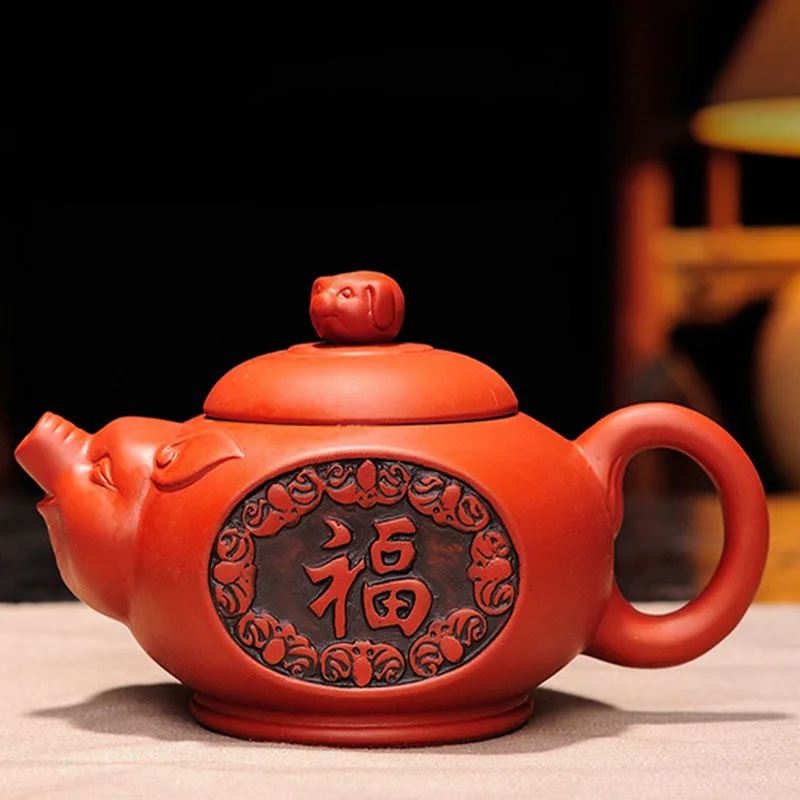 Чайный горшок ручной работы из фиолетовой глины благословение свинья кунг-фу