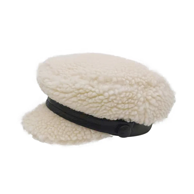 Женская Осенняя шапка из овечьей шерсти теплая белая ретро-Кепка в британском