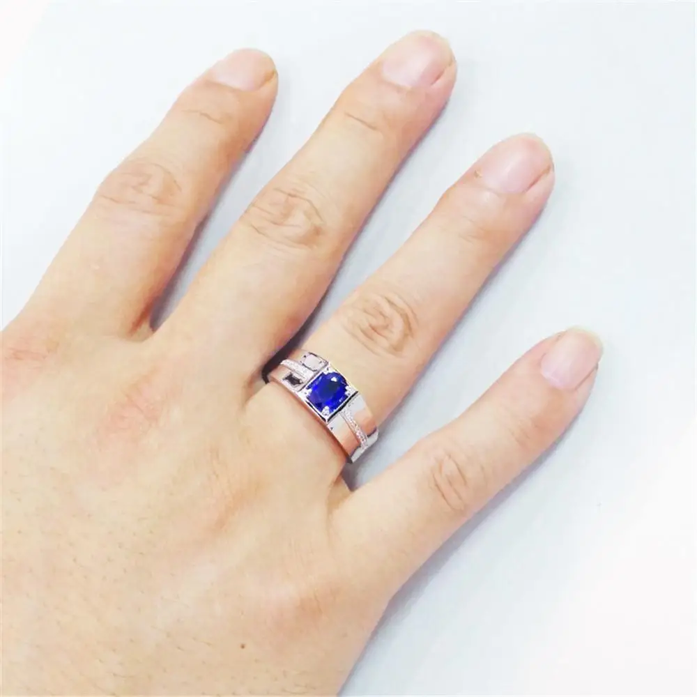 

Sapphire gemstones zircon diamonds Rings for men white gold silver color anillos wedding ring jewelry bague homme accessory gift