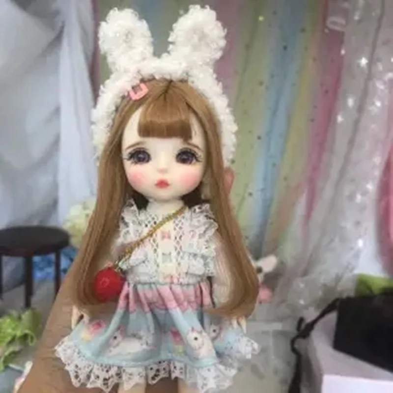 

1/8 Bjd Doll with Clothes Accessories Wig Makeup Cute Doll Set 16cm Height Baby Girl Play House Dress Up Toys Gifts