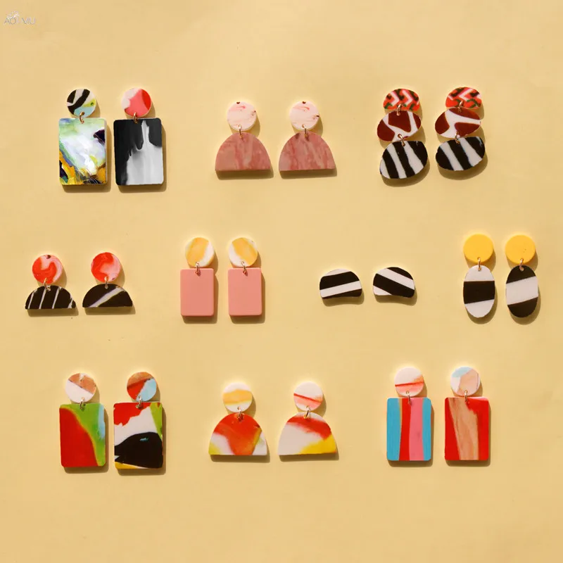 Женские Разноцветные серьги граффити AOMU асимметричные круглые и квадратные из