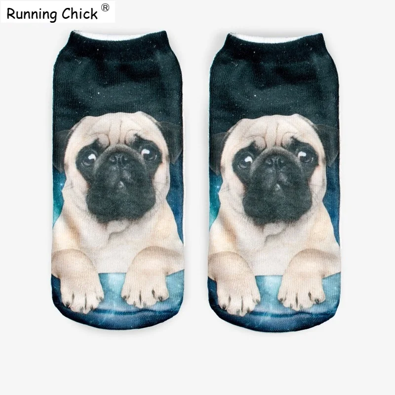 Носки с принтом в виде мопса для бега женские носки/носки жемчугом девочек прямые