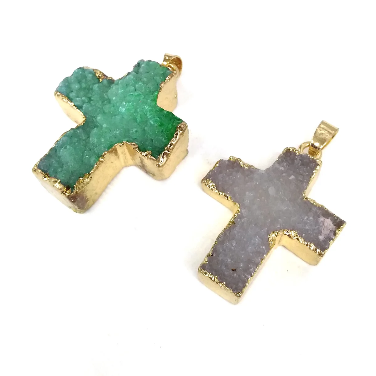 

Natural Semi-precious Stone Cross-shaped Gold-plated Agate Boutique Pendant To Make DIY Fashion Charm Necklace Jewelry Gift